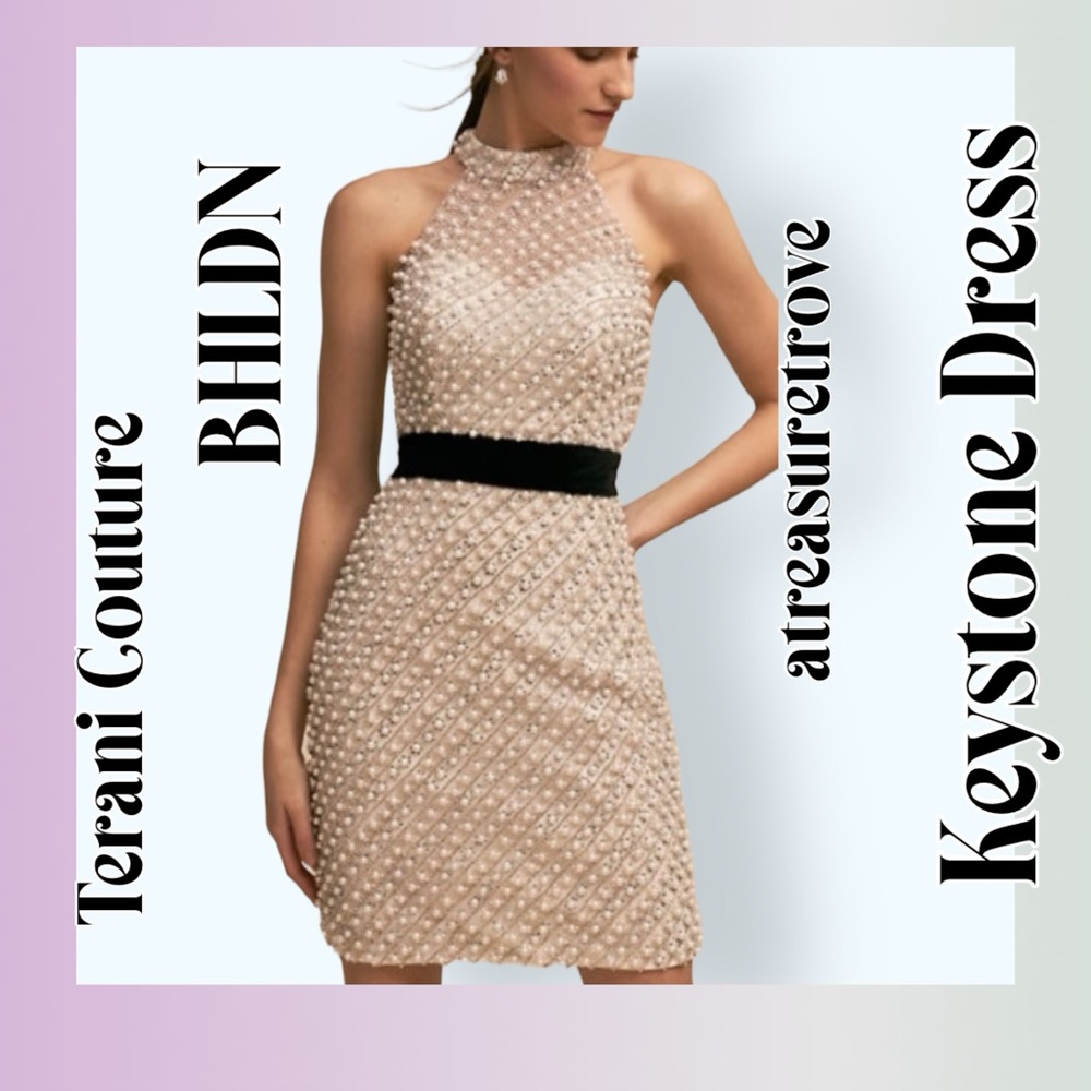 Terani Couture x BHLDN Keystone 2 & 8 Pearl Rhinestone Halter Wedding Formal